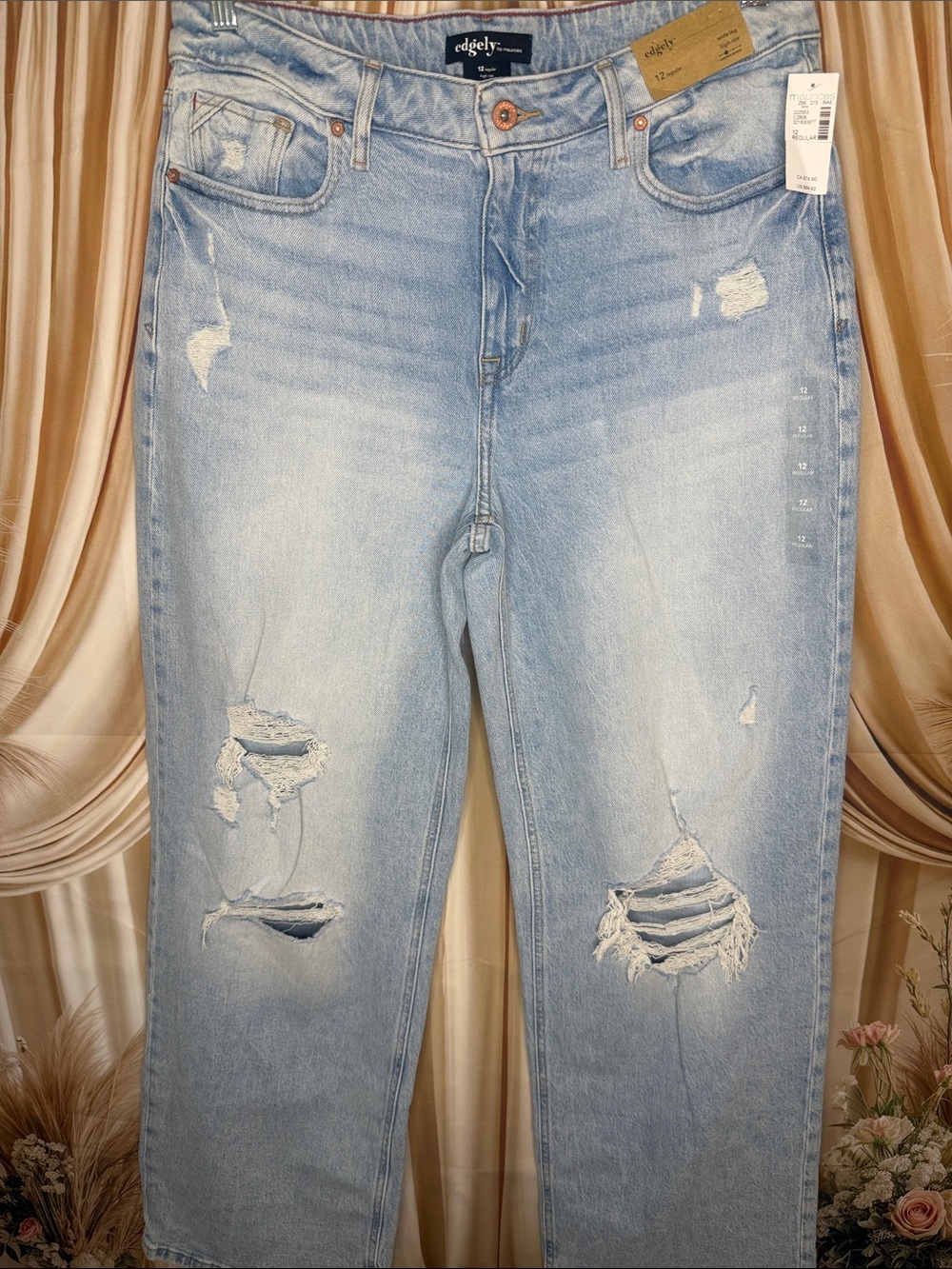 edgely Light Wash Distressed Wide Leg Jeans